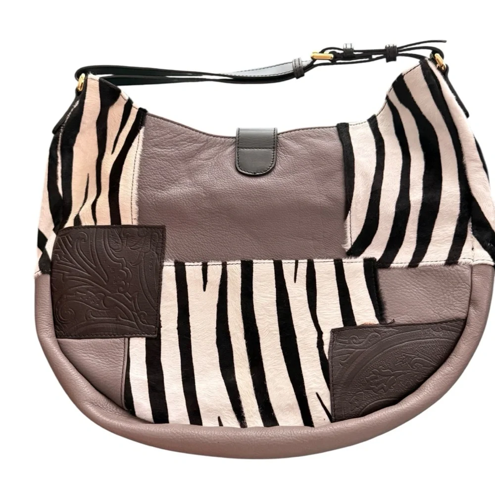 Etro Pony hair Zebra  Print Leather Patchwork Bag NWOT - Picture 10 of 13